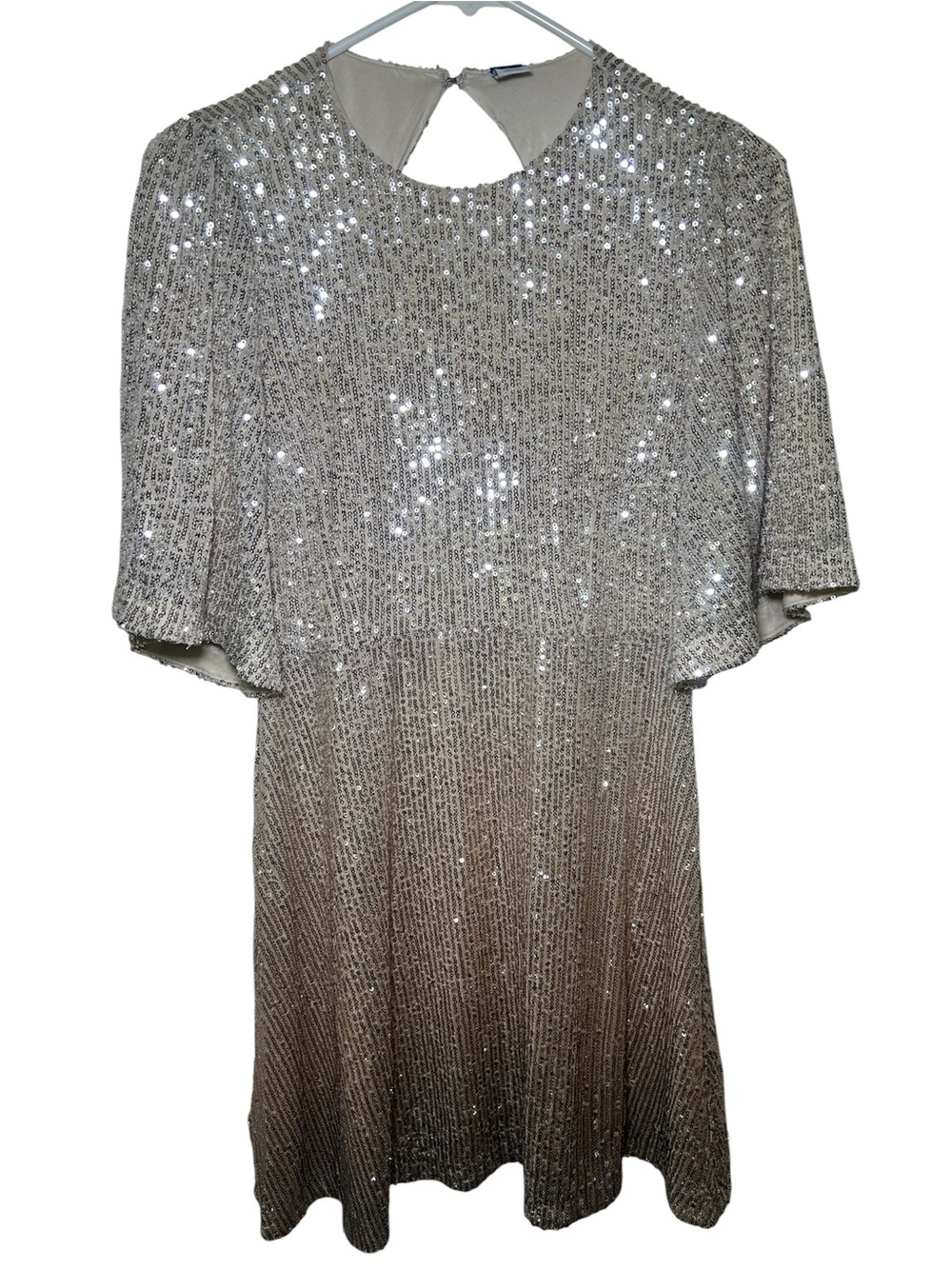 Old Navy‎ Champagne Sequin Party Dress Holiday Classy Disco Babydoll Midi Shift